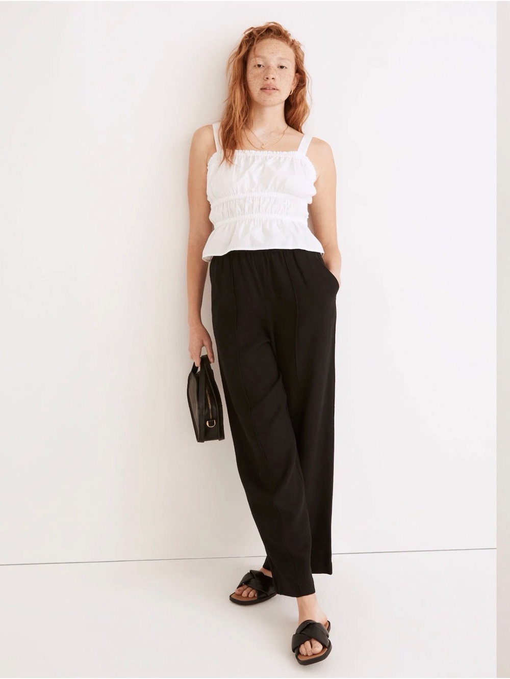 Madewell Poplin Sophia Peplum Tank White Smocked Square-Neck Camisole XL